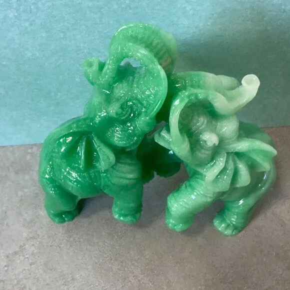 Green Soapstone Elephant Figurine Duo - Dancing Elephants Sculpture - 4 Inches T - Picture 8 of 10